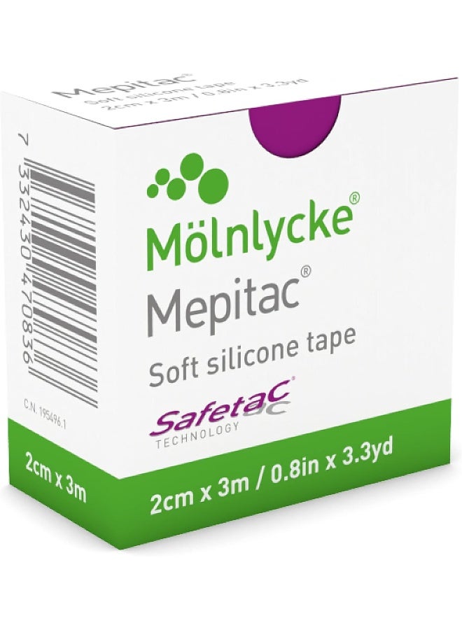 Molnlycke Mepitac 298300 Soft Silicone Tape, 2 cm x 3/0.8 in x 3.3 yd - Image 1